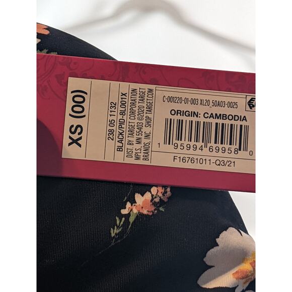 Cinch Front Bralette Bikini Top Xhilaration Black Floral Print XS Swimsuit Beach - Picture 5 of 10